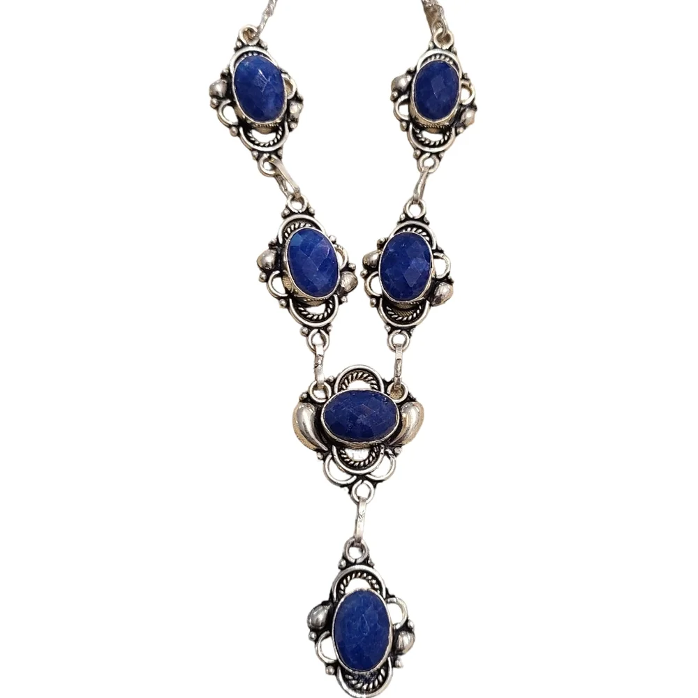 Blue and silver necklace Sterling silver over alloy - Picture 1 of 6